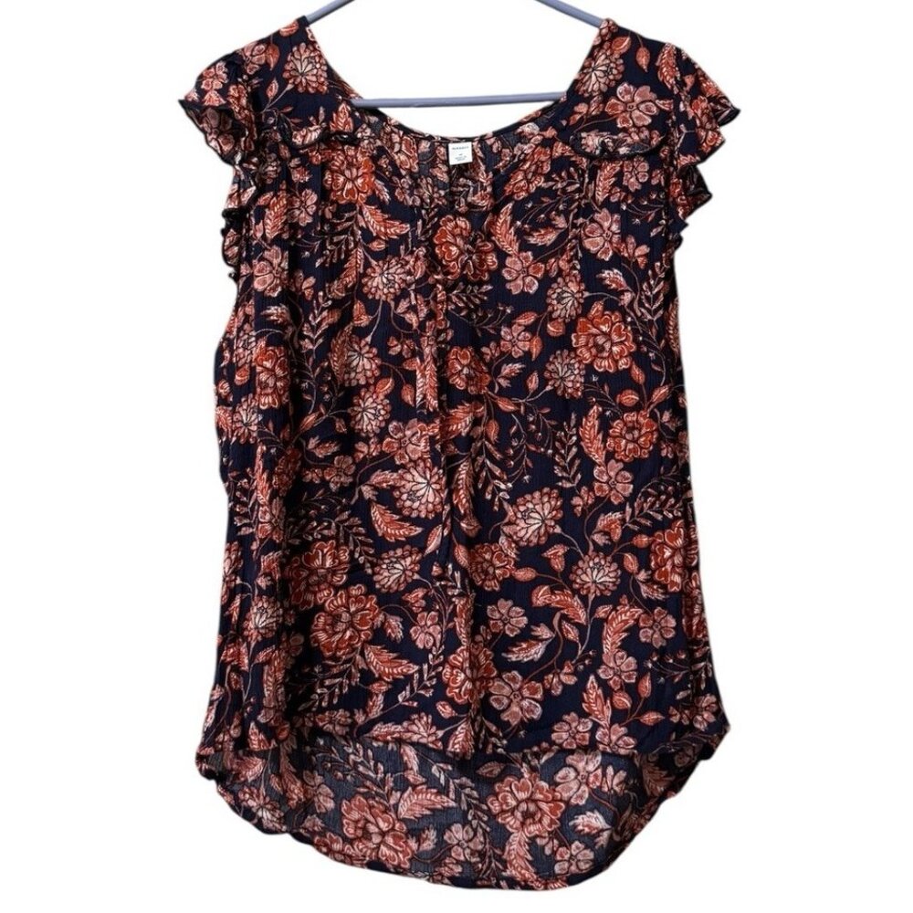 Old Navy Top Women Size Medium Floral Ruffle Short Sleeve Cottagecore Beachy